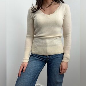 Halogen Ivory Cream 100% Cashmere V-neck Sweater Size S